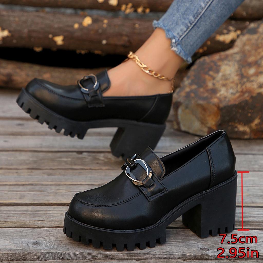 Berømt Merke Mykt Skinn Svart Sko Dame Blokkhæler Platformsko Modell Kontorarbeid Høye Hæler Grace Gåsko