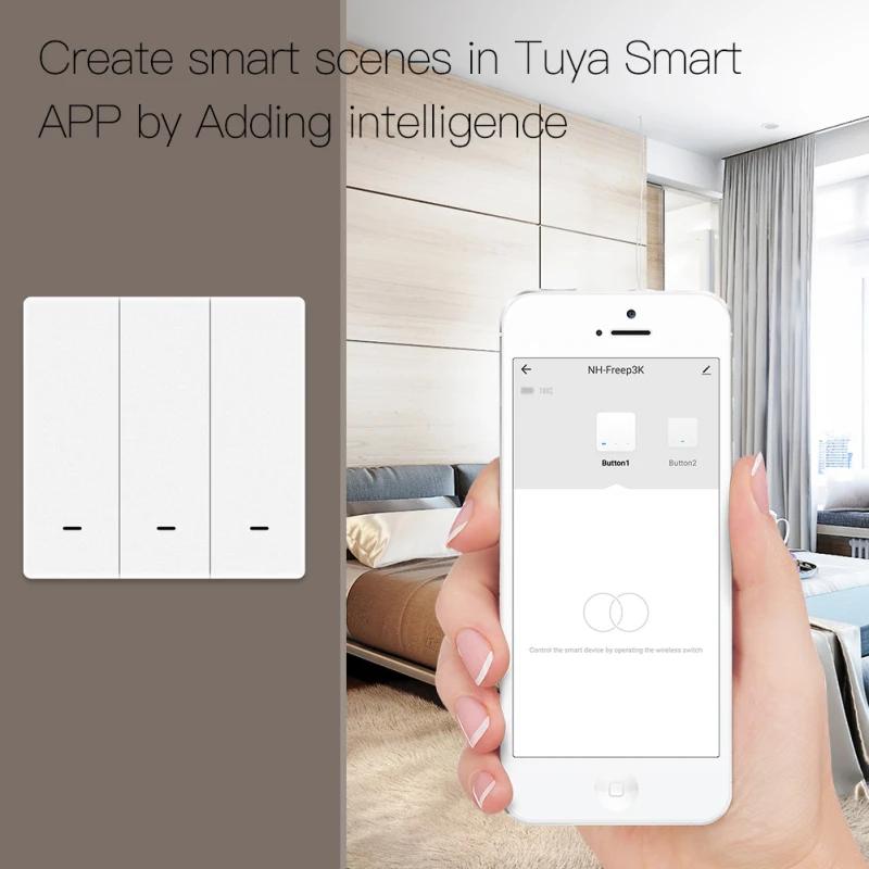 AUBESS Tuya ZigBee 1-3Gang Smart Scene Switch Push Button,Battery Powered,Smart Life Wireless For Google Home Alexa