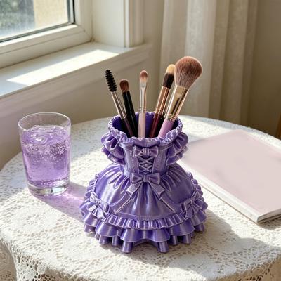 Makeup Brush Storage Box Princess Dress Shape 3D Printed Pen Holder Large Capacity Organizer for Home Office