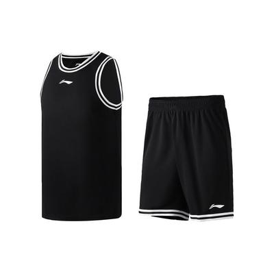 Netz atmungsaktiv Rundhals Weste Sport Set Herren Sportbekleidung Schwarz AATR011-10