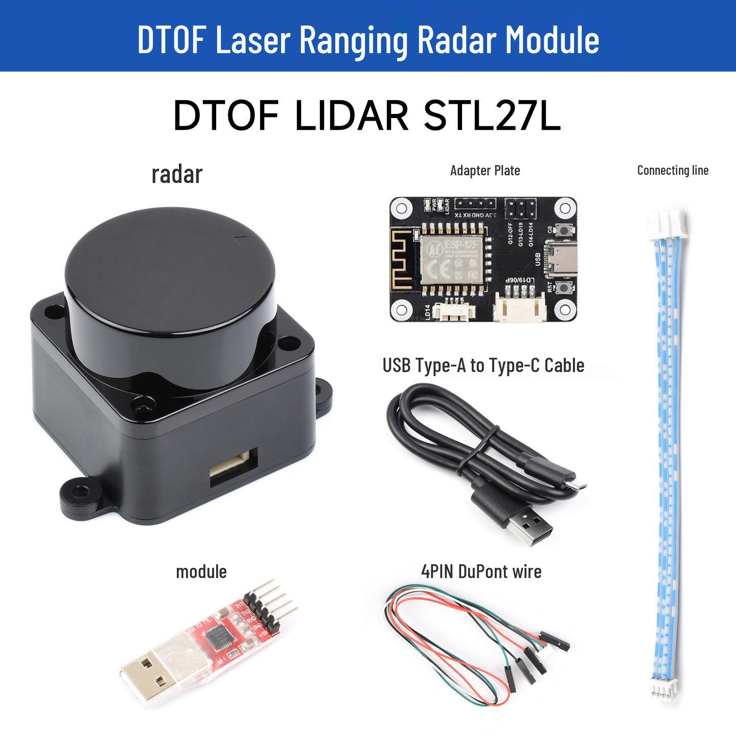 STL27L 360° DTOF LiDAR Sensor with Time-of-Flight Ranging and UART Serial Port. DTOF LIDAR STL27L