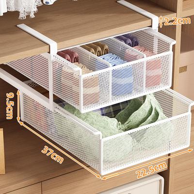 Zwei-stufiger Metall-Unterregal-Korb Schubladen-Organizer für Wäsche Kleidung Socken Schrank