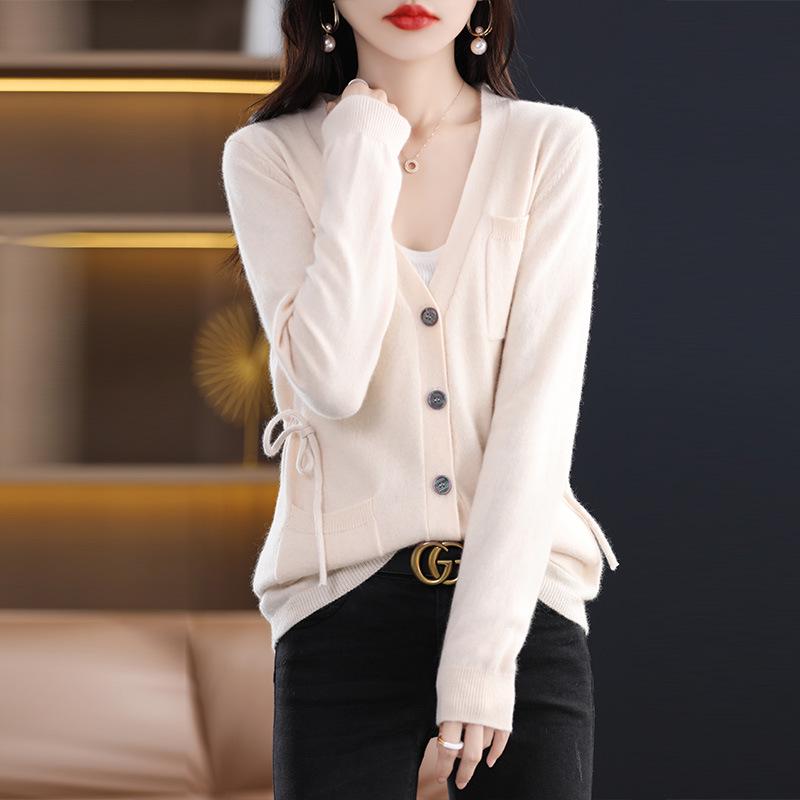 Kaschmir-Strickjacke im koreanischen Stil mit V-Ausschnitt - Lässige Strickware für Frühling & Herbst