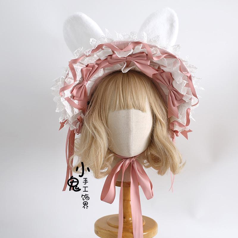 Original Rabbit Ears Cute Lolita Ponet Rabbit Ears Doll Headband Lace Bow Bunny Bnt Multi-color Hair Accessories for Women