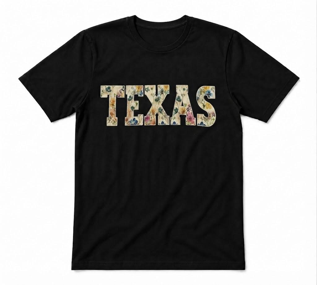 Texas Floral Wildflower Western Country Lifestyle Unisex Black T-shirt