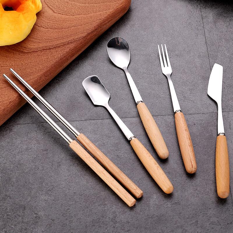 Abay Wooden Handle Stainless Steel Round Spoon