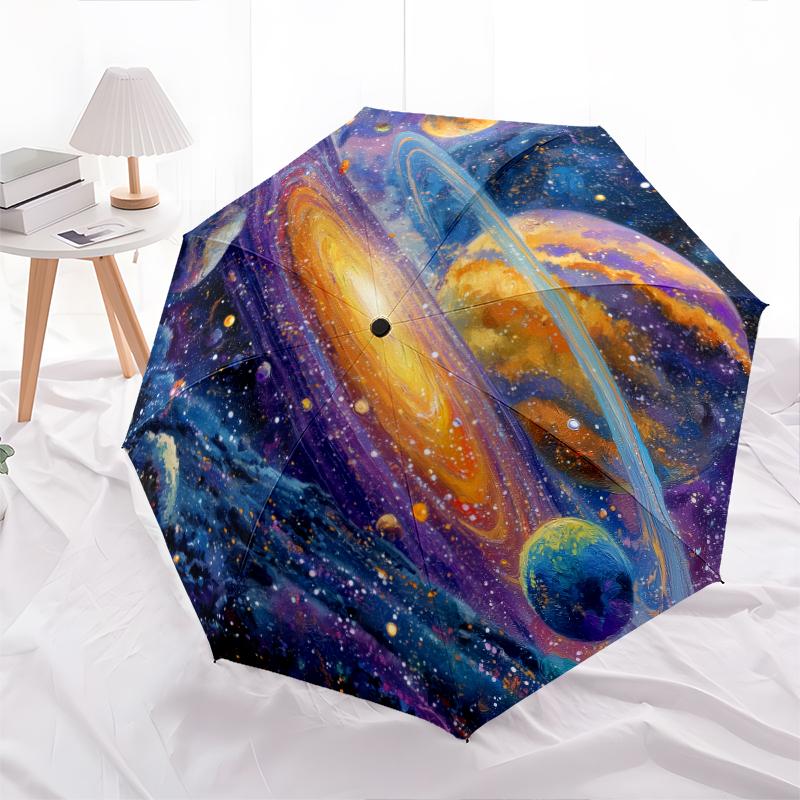 1 PC Automatic Folding Umbrella - outer space Pattern, Portable & Foldable Design with 8 Ribs, Christmas Birthday Gifts