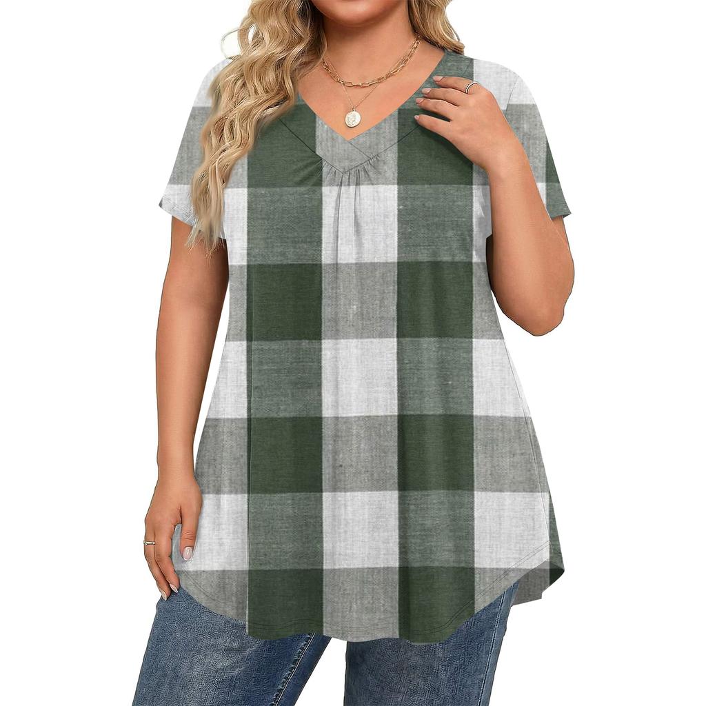 Women's Plus Size Fashionable Casual Loose-Fit Short Sleeve Elegant V Neck Blouse For Work