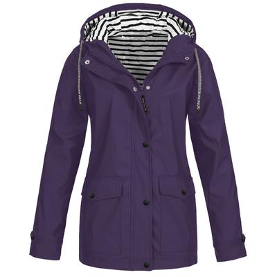 (SU)Women  Solid Rain Jacket Outdoor Plus Size Waterproof Hooded Raincoat Windproof