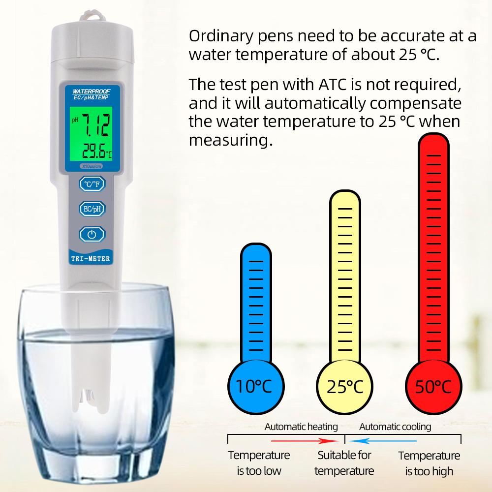 New Digital 3 In 1 PH EC TEMP Meter Multi-parameter Drink Water Quality Tester for Aquarium, Pools PH Monitor Meter 50% Off