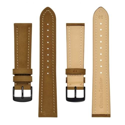 BISONSTRAP Replacement Watch Band, Genuine Suede Leather with Black Buckle and Spring Bars, 18mm, Camel, for Men and Women