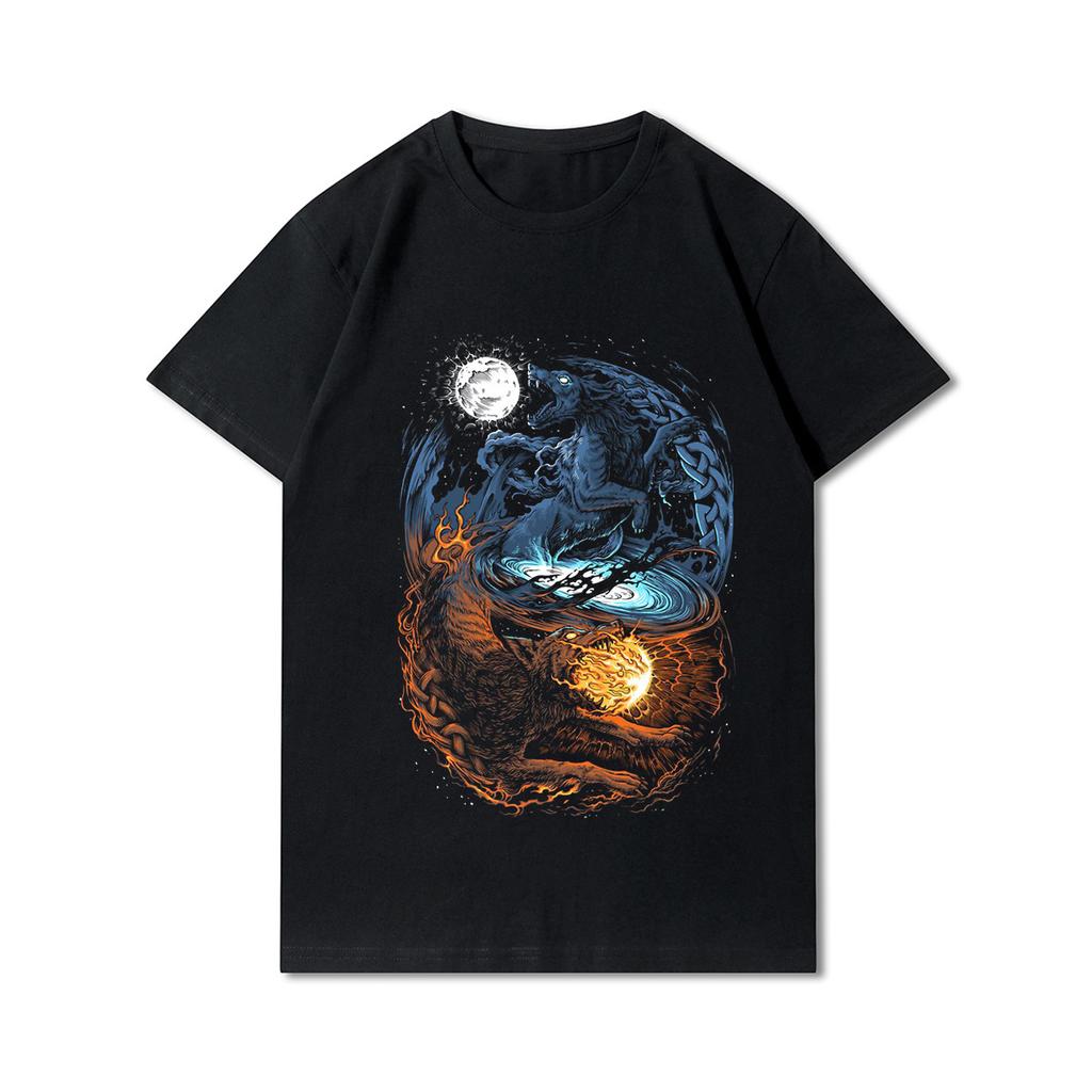 100% Cotton Summer Men T Shirts Viking Vintage Skull Beard with Headphone Printed Casual Top Tees