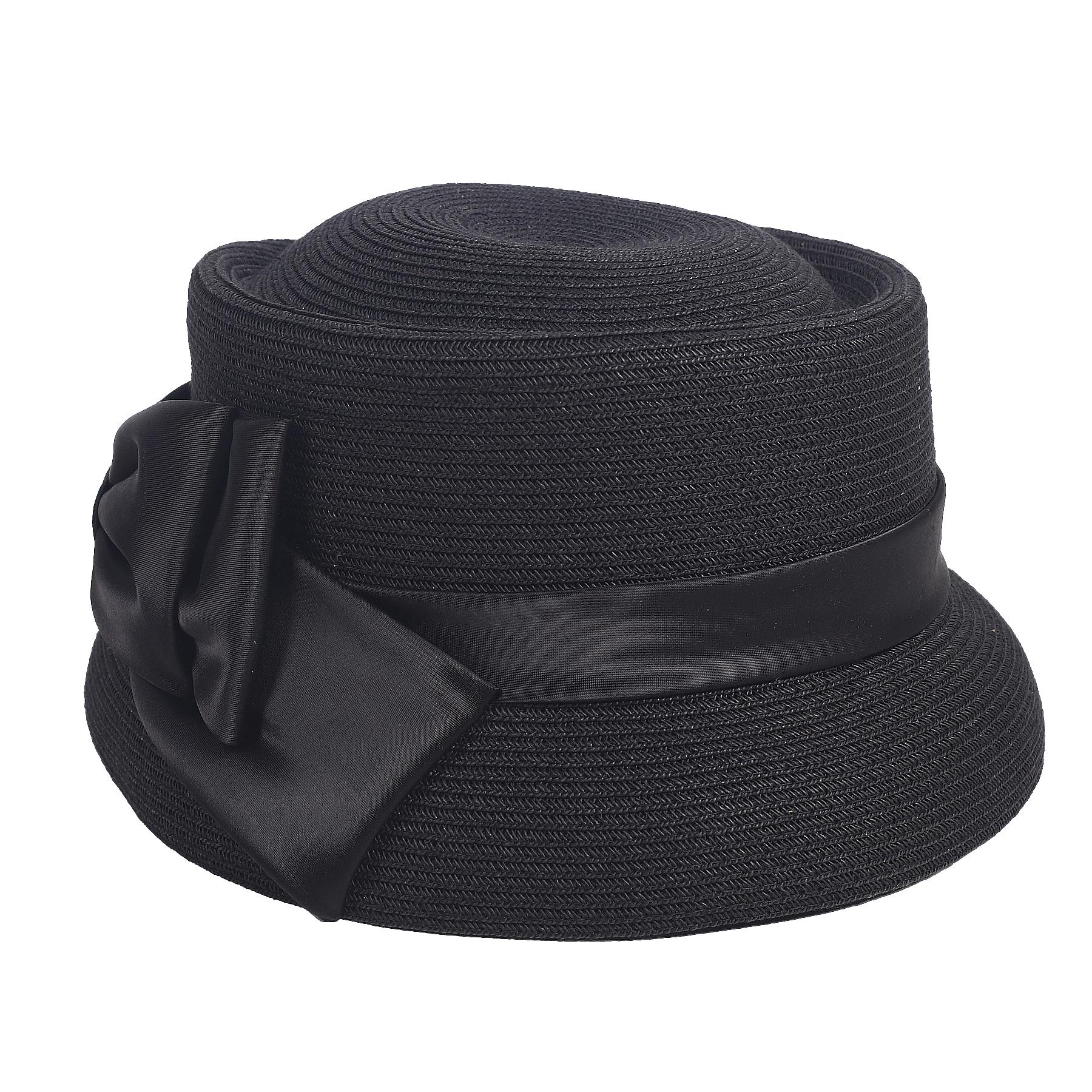 

Женская винтажная соломенная шляпа-клош для церкви с атласным бантом | Элегантная шляпа-котелок для чаепития, свадьбы, сада, официальных мероприятий чёрный