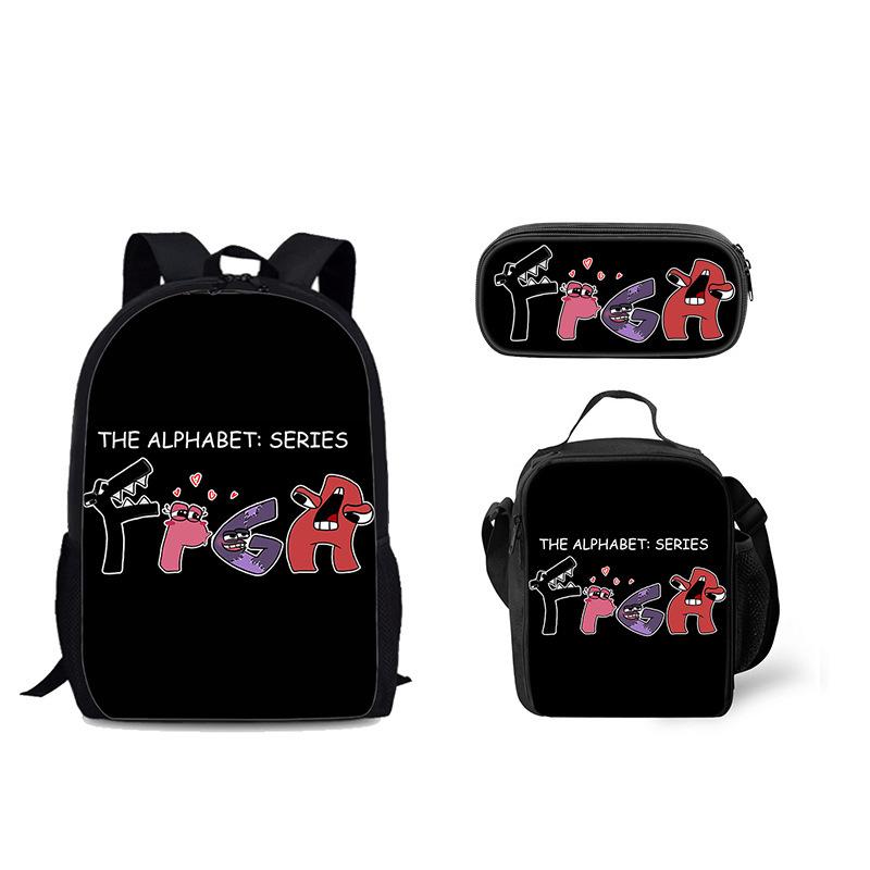 Classic Popular Funny Alphabet Lore 3D Printed 3pcs/Set pupil School Bags Laptop Daypack Backpack Lunch bag Pencil Case