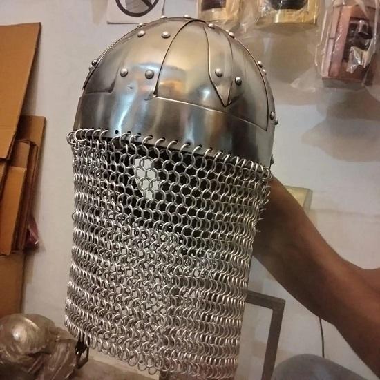 Medieval Viking Helmet: Steel Norse Armor with Chainmail