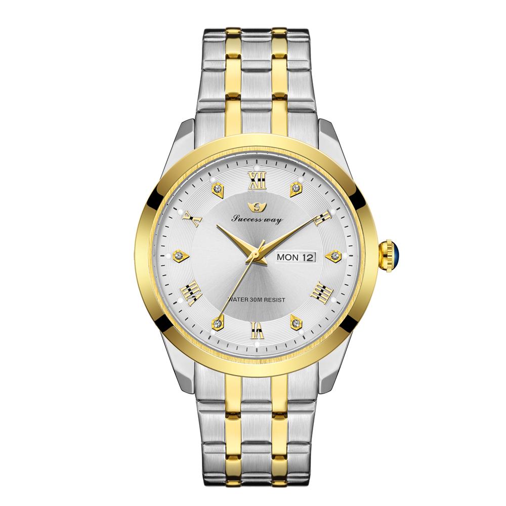 Business quartz watch men's simple diamond mirror waterproof night light dual calendar fashionable gift item