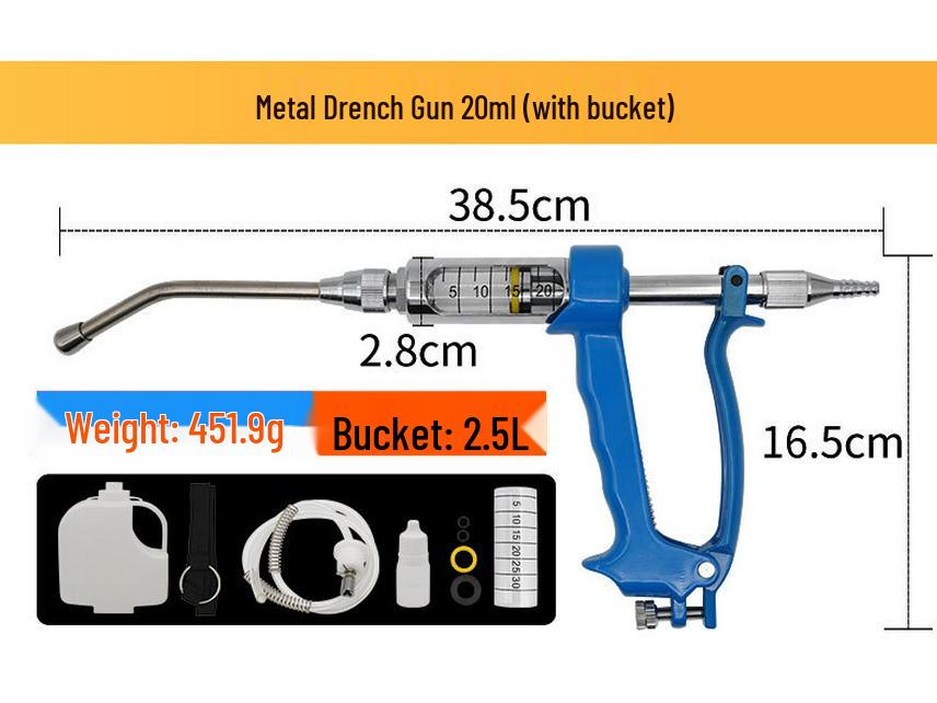 Veterinary Adjustable Metal Drenching Gun Doser for Pigs, Cattle, Sheep with 5ml, 10ml, 30ml Bottle
