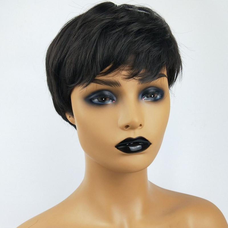 Parrucche Sintetiche Taglio Pixie Classico Parrucche Nere Lisce Con Frangia Capelli Corti Per Donne