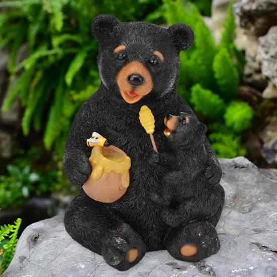 Solar Bear Lamp Figurine Weather-proof Outdoor Garden Yard Pathway Patio Lawn LED Honey Jar Bear Resin Statue Sculpture Decoration Light