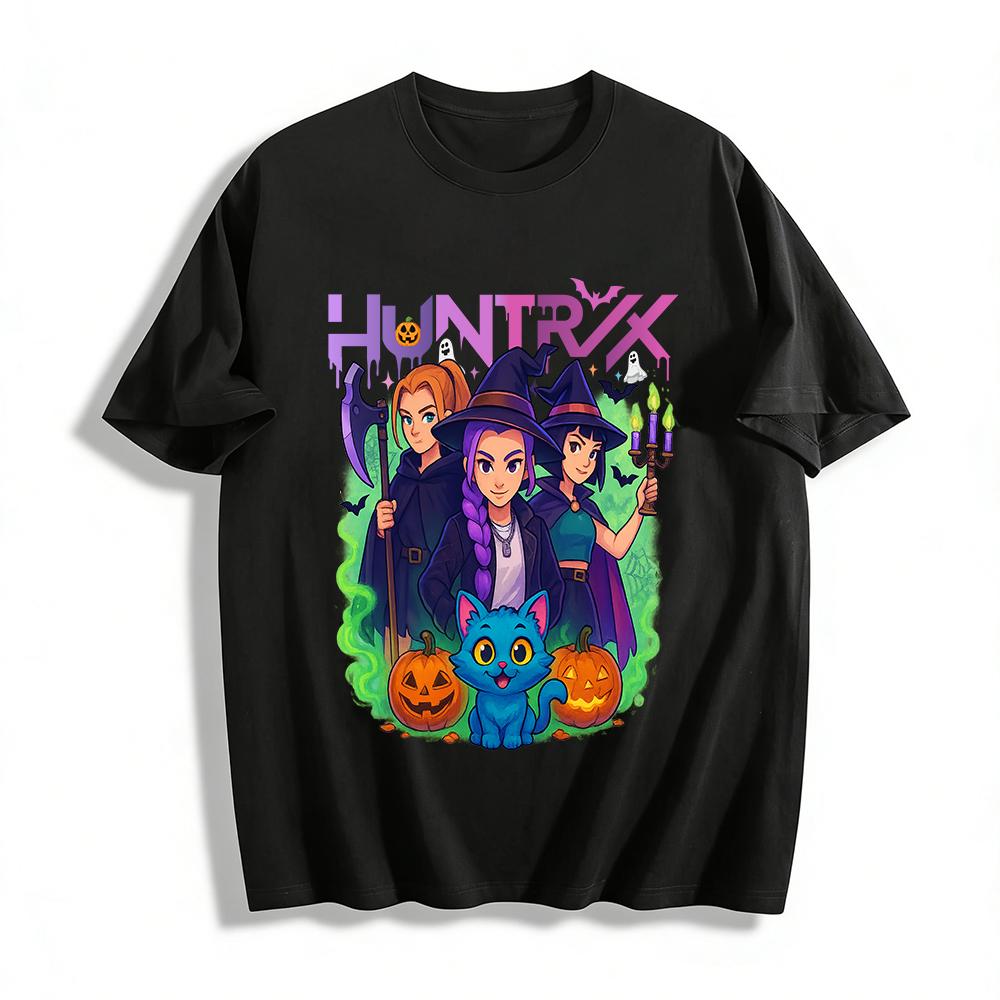 Halloween Huntrinx Magic Squad Print Top Witch Pumpkin Cat Vibe Casual T-Shirt Pure cotton T-shirt XXS