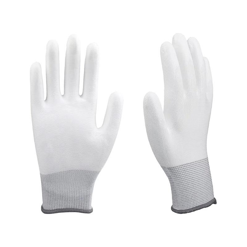 13G PU Gloves Light Weight Nylon Polyester Pu Gloves Safety Work Thin Polyurethane Palm Pu Dipped Coated Gloves for Electricity S белый