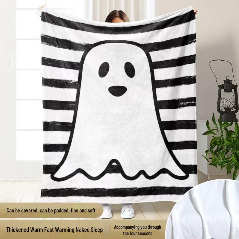 Halloween Cartoon Flannel Blanket - Soft Pumpkin Ghost Design for Kids