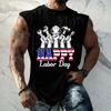 Men's Sleeveless Casual Tank Top Loose Fit Muscle Shirt Labor Day Print Crew Neck Comfortable Summer Workout Apparel