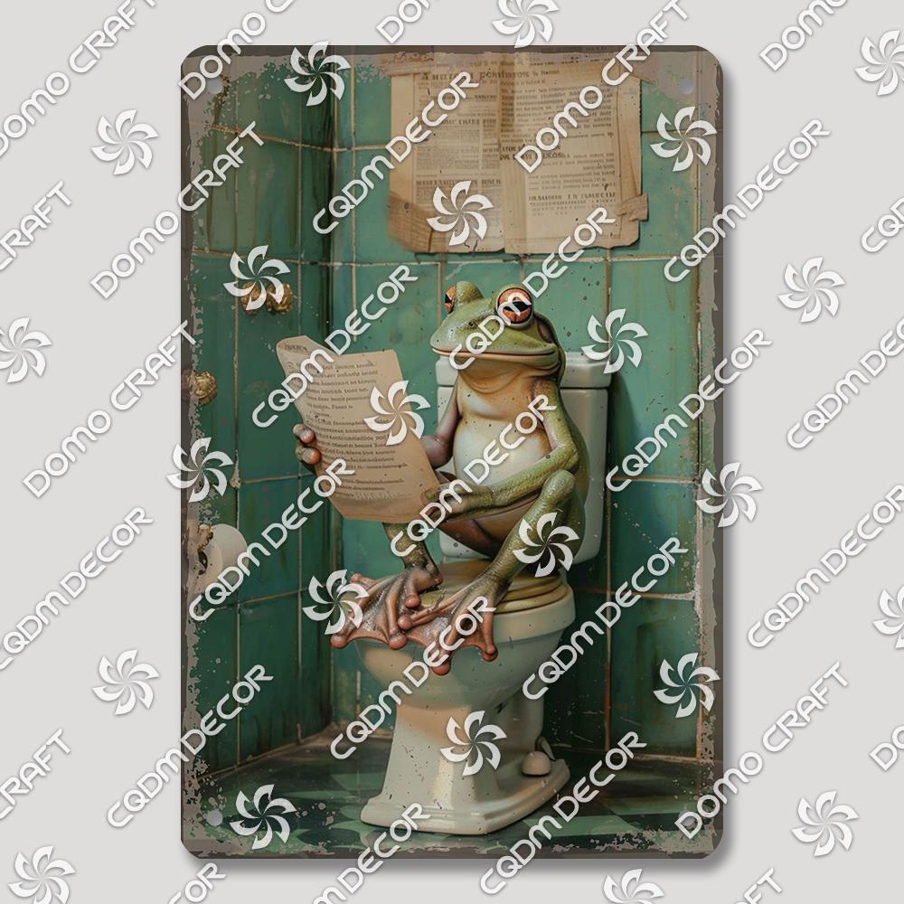 Funny Toilet Tin Sign Vintage Metal Poster Rabbit Raccoon Cat Dog Metal Plates Retro Wall Decor for Cafe Bathroom Home