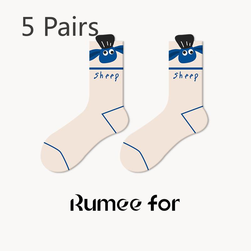 

5 Pairs of Female Spring and Autumn All Match Wicking Sweat Tide Non Slip Tube Socks 5 Pairs бежевый