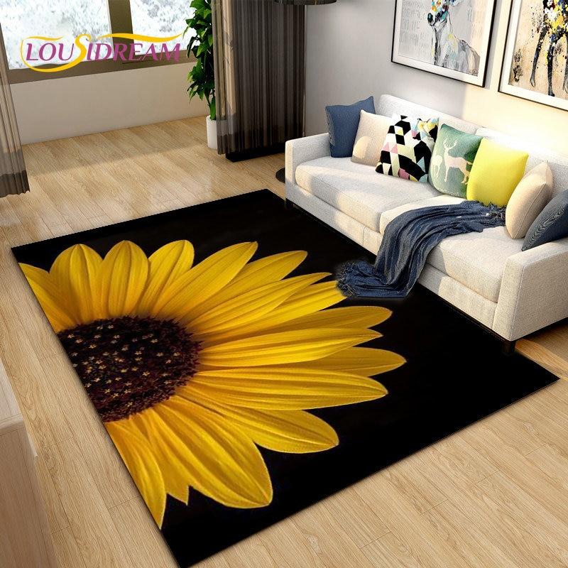 3D Daisy Flower Pattern Area Rug,Carpet Rug for Living Room Bedroom Sofa Doormat Kitchen Decoration,Kids Play Non-slip Floor Mat