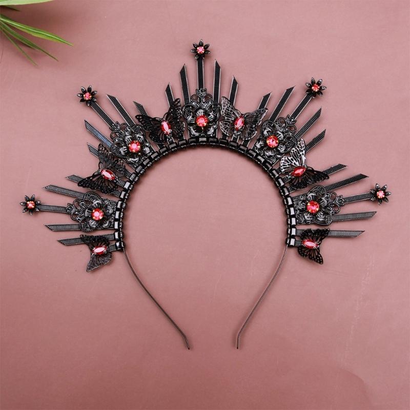Unique Gothic Style Crown Hairband Luxurious Gothic Crown Hairpiece with Butterfly Embellishment For Special Event