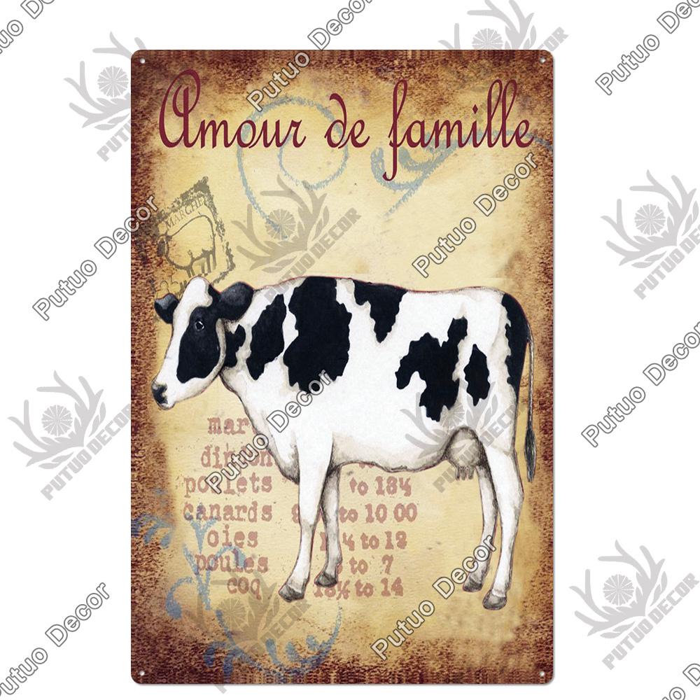 Putuo Decor Farm Tin Sign Milk Vintage Tin Sign Plaque Metal Plate Retro Poster for Farmhouse Cow Pig Wall Stickers Art Decor