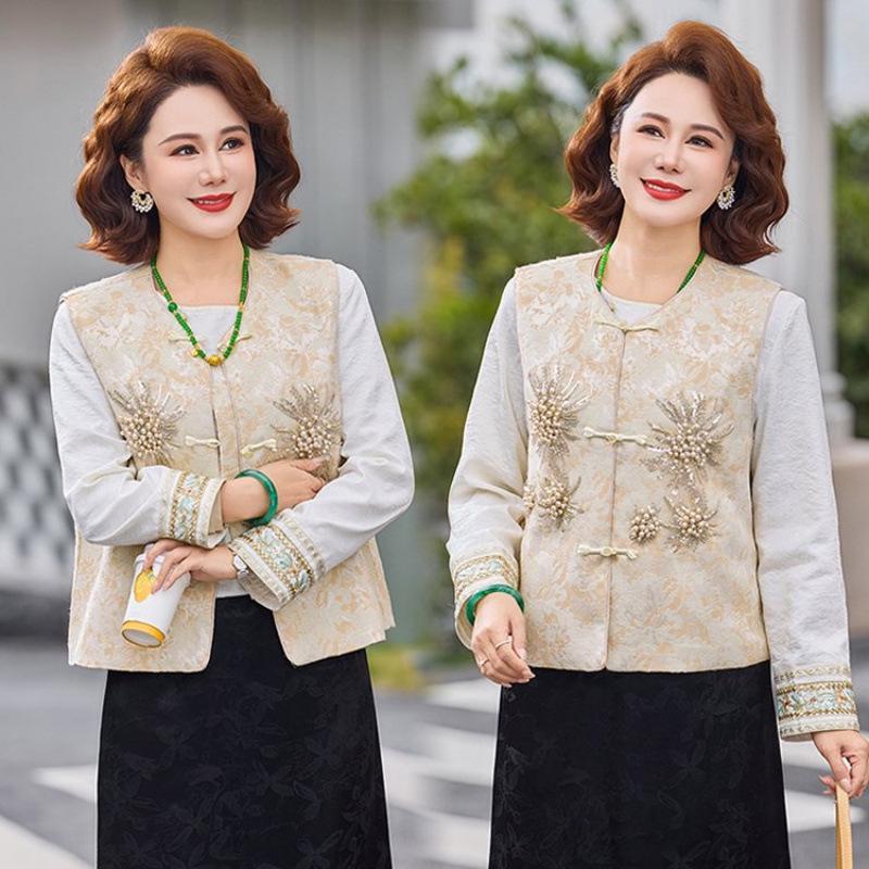 2026 Stylish Spring Cardigan Vest for Moms: New Chinese & National Style, Perfect for Middle-aged & Elderly in Spring/Autumn