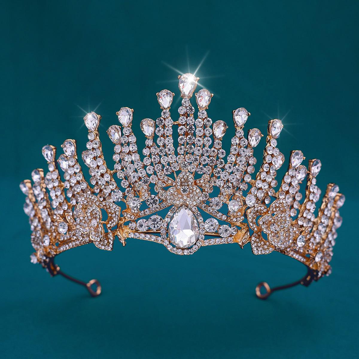 

5 Colors Luxury Elegant Drop Crystal Flower Tiara Crown for Women Party Wedding Bride Crown Hair Dress Jewelry