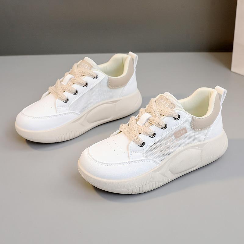 

[Customized] T397 new little white shoes women s 2025 spring and summer thick sole heightening wear-resistant sports shoes breathable leather surface 40