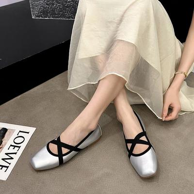 Mode 2024 Neue Trend Mix Farbe Mary Jane Flats Schuhe Frauen Mode Square Toe Flach Slip Auf Ballerinas Damen Kleid Flats Heel Schuhe