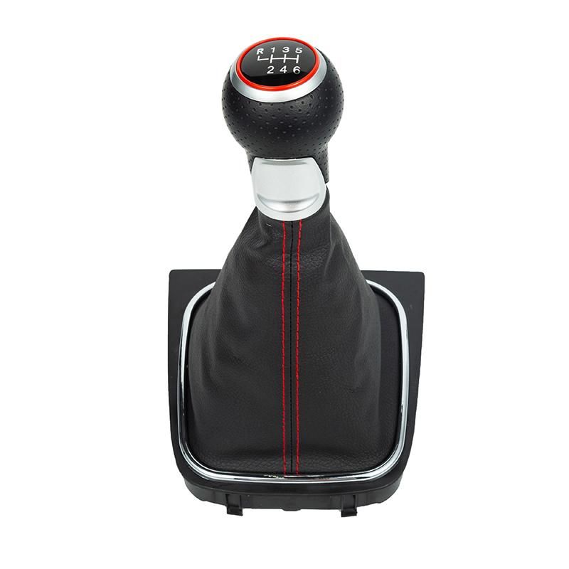 6-Speed Manual Gear Shift Knob with Leather Gaiter Boot for VW Golf MK5 MK6 GTI Jetta Interior Replacement Styling