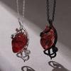 Halloween Gothic Roter Kristall Blume Dornen Anhänger Halskette für Damen Herren Punk Liebesherz Skelett Totenkopf Choker Schmuck