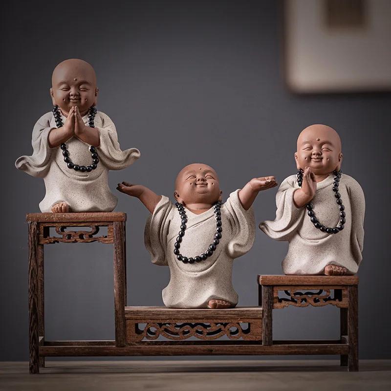 Ceramics Meditation Little Monk Statue- Chinese Characteristic Decorative Home, Room, Office Decoration Buddhist Gift