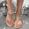 Fashion Women's Summer Clip Toe Sandals 2025 Fashion Shiny Crystal Shoes for Women Round Toe Flat Sandals Woman Non Slip Beach Sandalias