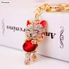 New Men Cute Crystal Gem Lucky Cat High Quality Metal Key Holder Car Fashion Accessories Hot Women Best Party Gift Jewelry K1901