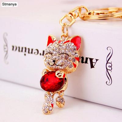 New Men Cute Crystal Gem Lucky Cat High Quality Metal Key Holder Car Fashion Accessories Hot Women Best Party Gift Jewelry K1901