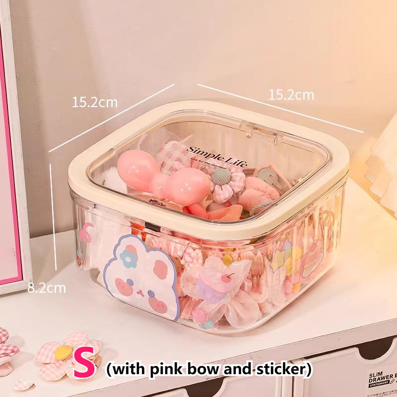 

Cute Kids Girl Hair Accessory Storage Box Organizer Desktop Press Jewelry Box with Lid Kawaii Table Hair Accessories Storage Box