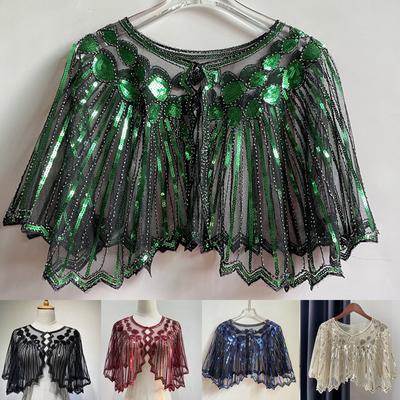 Women's 1920s Shawl Wedding Party Shawl Beaded Sequin Deco Evening Cape Flapper Cover Up Gatsby