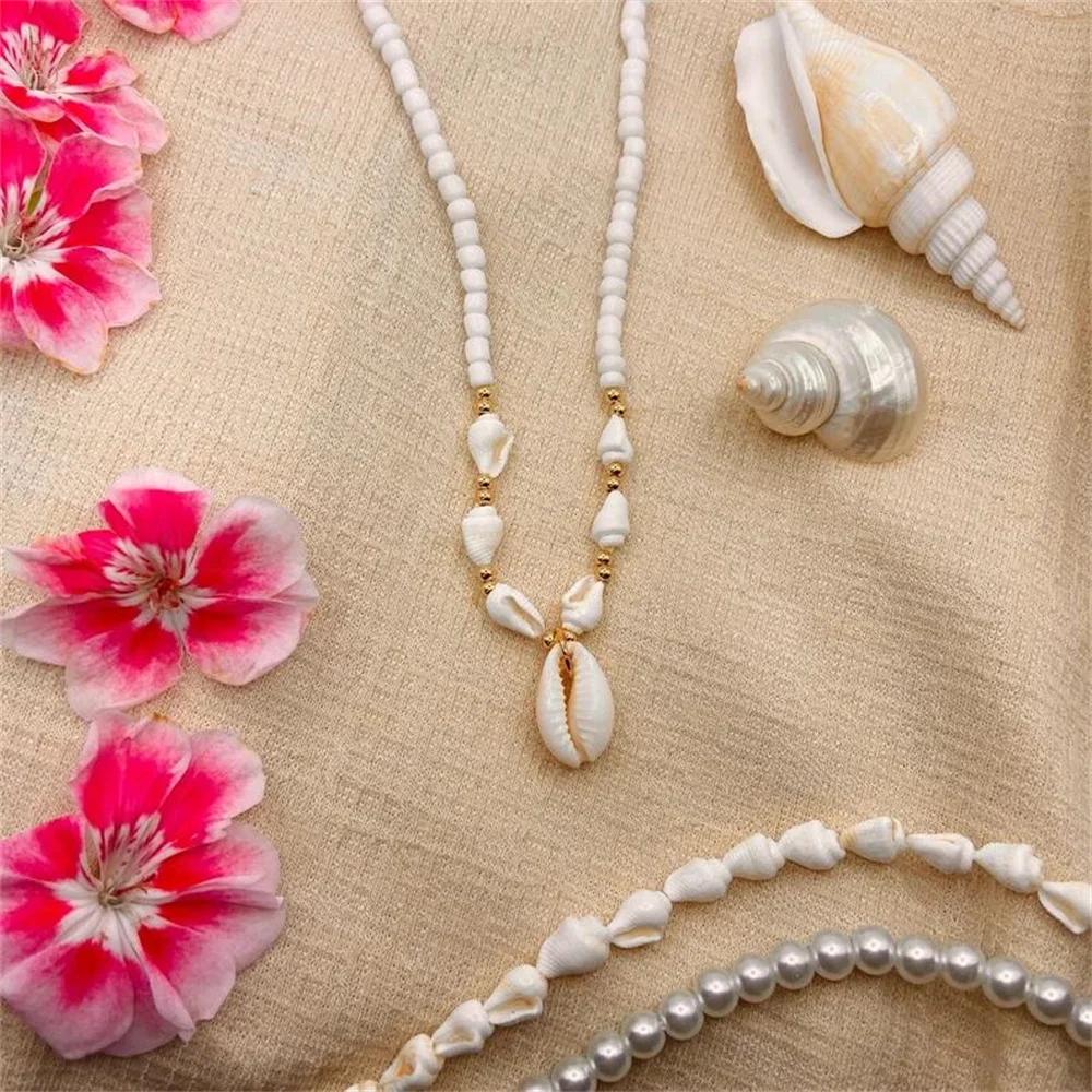 Vintage Shell Pendant Necklace For Women Female Fashion Baroque Geometry Natural Conch White Bead Chain Party Jewely Gift