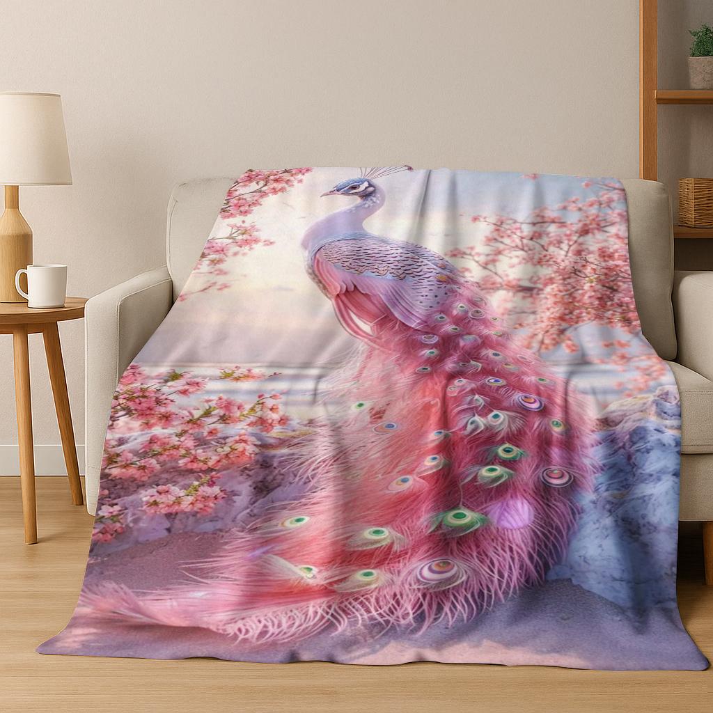 Exquisite Peacock Bird Animal Flannel Blanket Soft Warm Blanket for Bedroom Room Living Room Office Travel Camping Picnic Gift