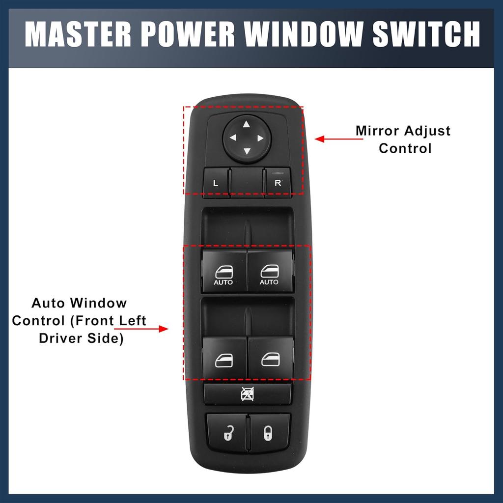 Power Window Switch, Front Left Driver Side Window Control Switch No.68620474AA/68139805AA/68139805AB/68139805AC/68139805AD for Dodge Journey