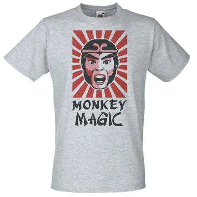 Maglietta Unisex Grigia 100% Cotone da Uomo Monkey Magic Anni '80 Divertente Show TV Giapponese Magliette da Uomo Top