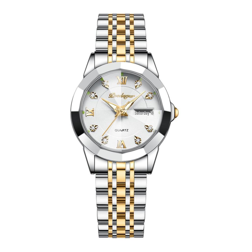 Ceas de mână nou elvețian pentru femei, rezistent la apă, luminos, cu calendar dublu