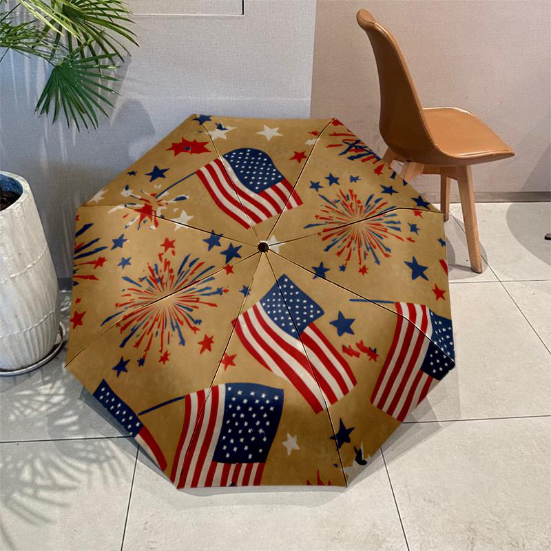 American Flag Fashionable Automatic Opening/Closing Folding Umbrella. Portable and Foldable, Ideal for Gift, Travel, and Daily Use